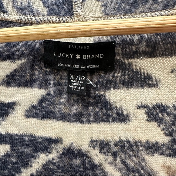 Lucky Brand Southwestern Blue Aztec Fringe Cardigan Sweater Open Front - Picture 3 of 4